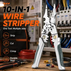 10-in-1 Professional Electrician Wire Stripper Pliers Heavy Duty Cable Cutting Crimping Tool Stainless Steel with Non-Slip Grip