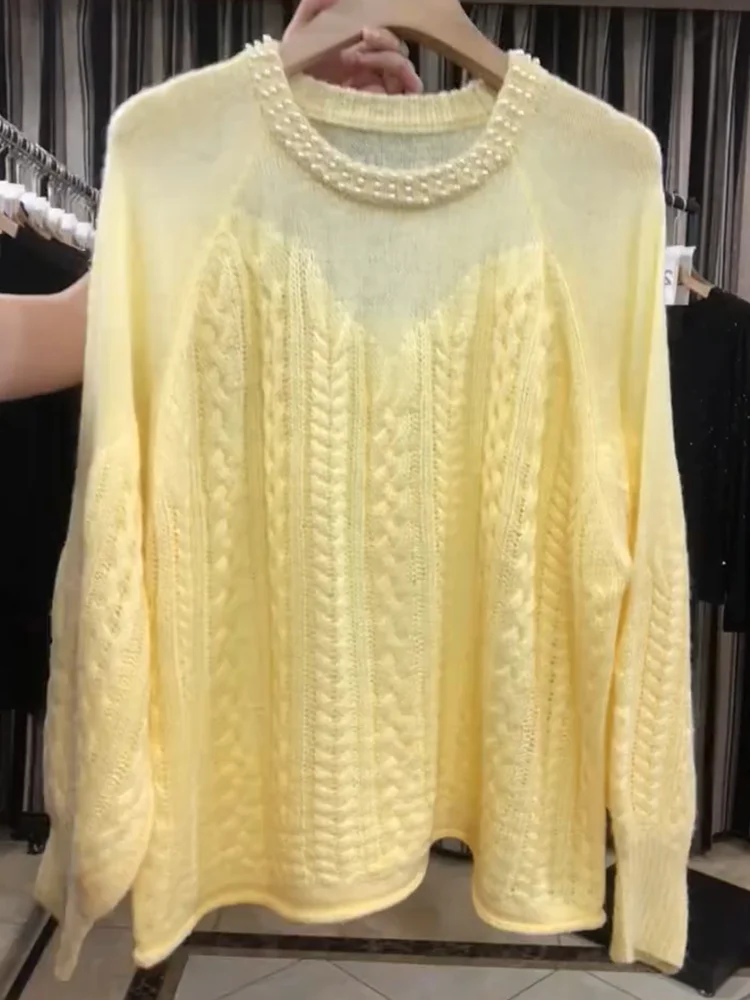 

Faionable Heavy Embellied Knitwear Women's plus Size Autumn New Sle Ele Slimming Top High End Feeling French Sle