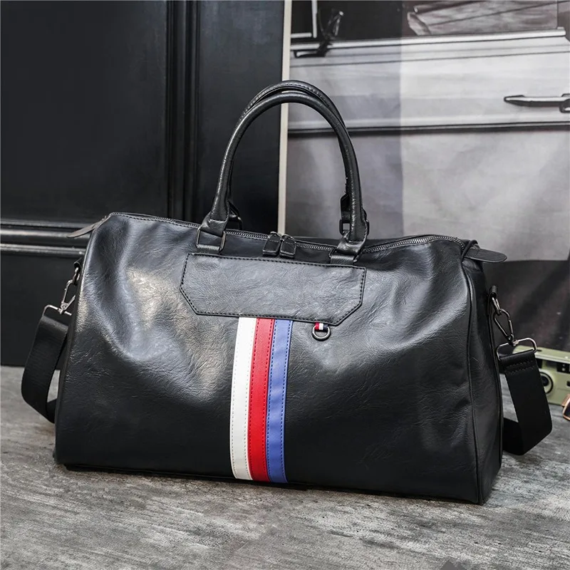 Luxury Striped Travel Tote Men Handbag Large Capacity Luggage Bag Men Shoulder Bags Fashion Crossbody Bags Leather Travel Duffel