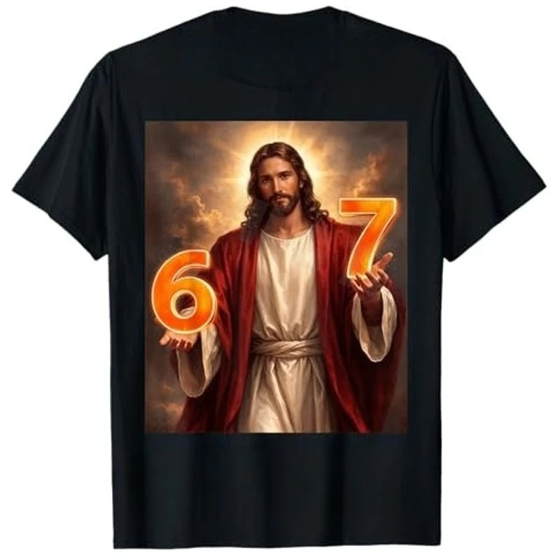 Camiseta Gráfica Divertida Y2K con Meme de Jesús 67, Moda Cristiana, Streetwear, Novedosa con Frases, Top