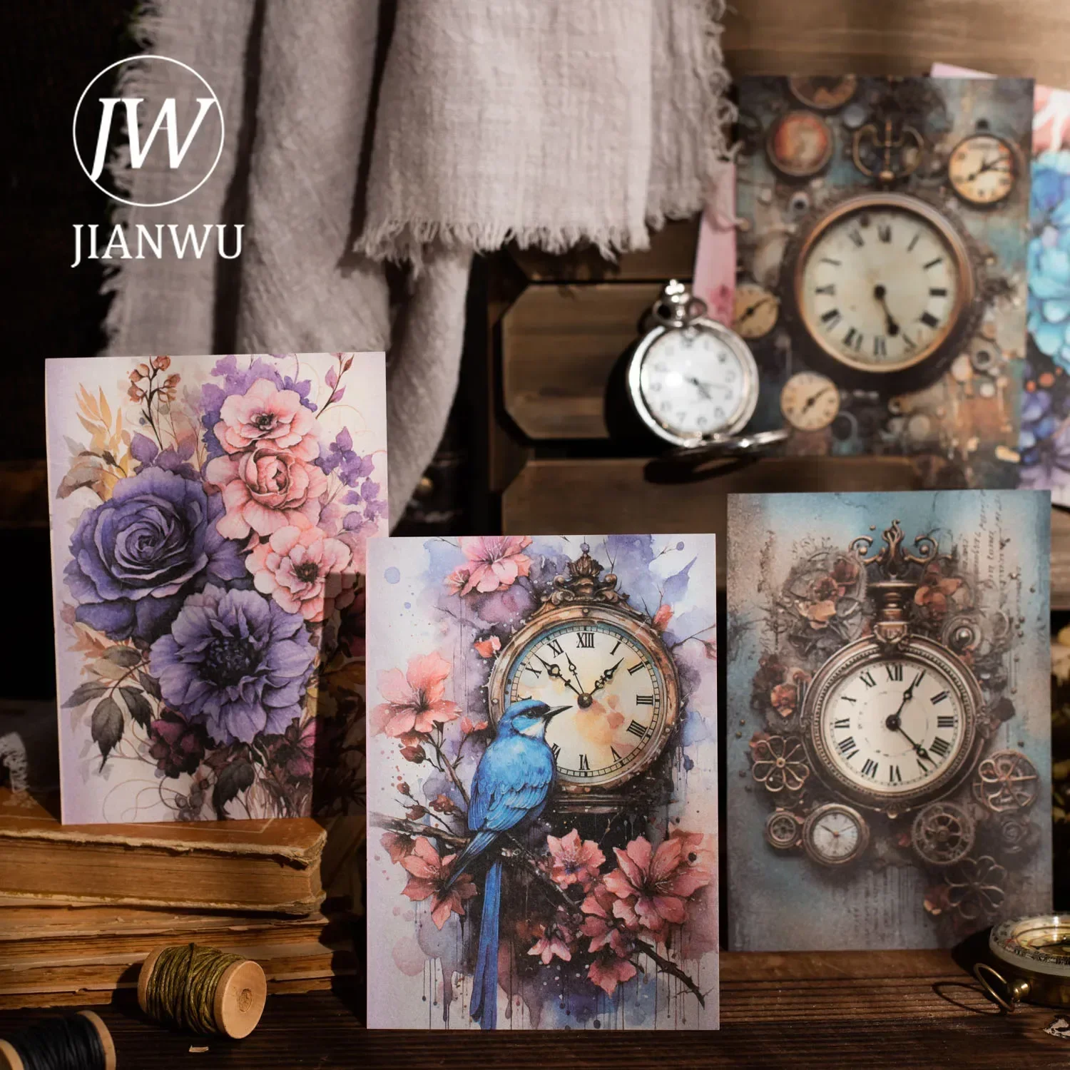 JIANWU Pendulum Trajectory Series Vintage Mechanical Clock Collage Decor Material Paper Creative DIY Junk Journal Stationery