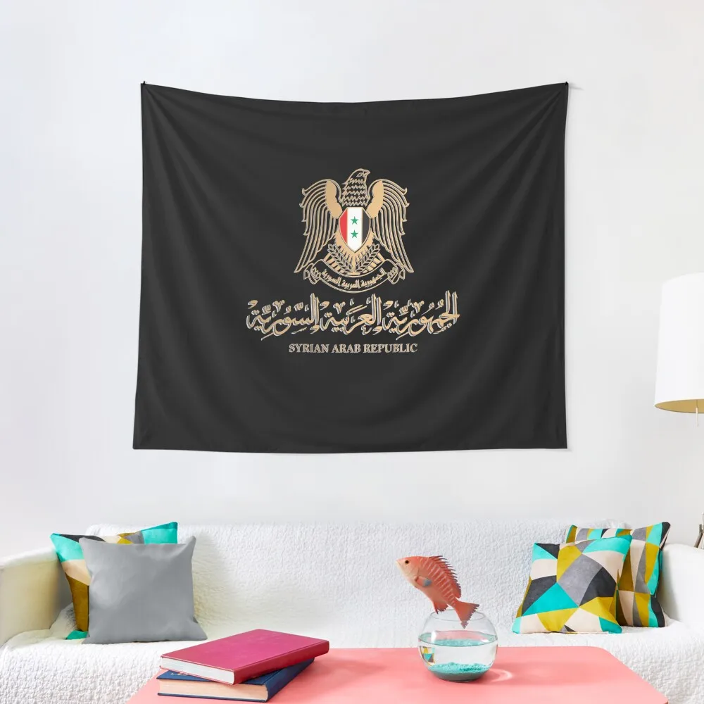 

SYRIA FLAG ON SYRIAN EMBLEM IN GOLDEN STYLISH DESIGN   Tapestry Bedroom Decoration Decor For Room On The Wall Tapestry