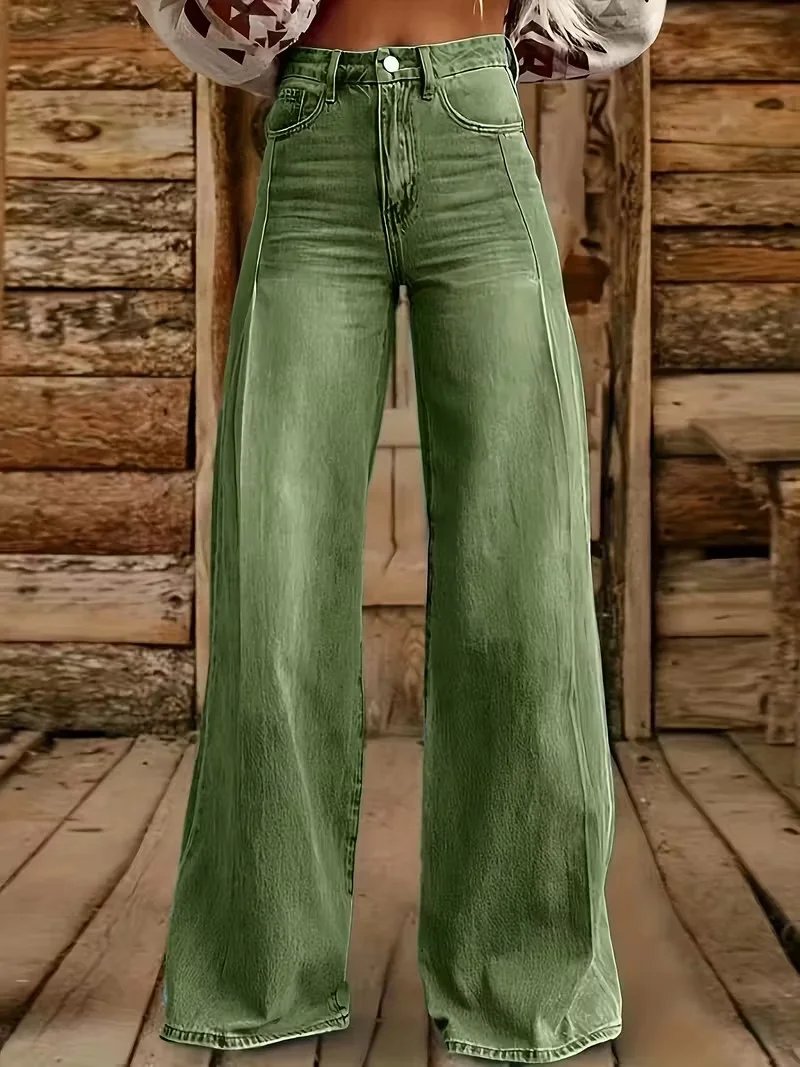  Women's Fashion Casual Wide Leg Denim Jeans Washed Elastic Denim Versatile Wide Leg Pants Loose Fit Versatile Simple Stylish 