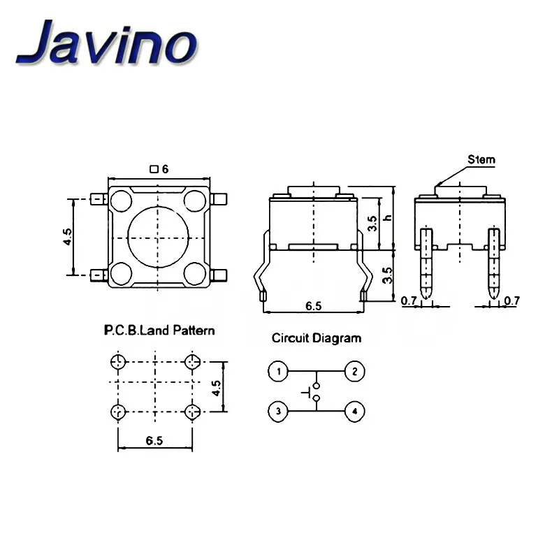 20PCS 6x6mm Panel PCB Momentary Tactile Tact Mini Push Button Switch DIP 4pin 6x6x4.3/5/6/7-20MM 6*6*4.3MM 5MM 6MM 8MM - 20MM