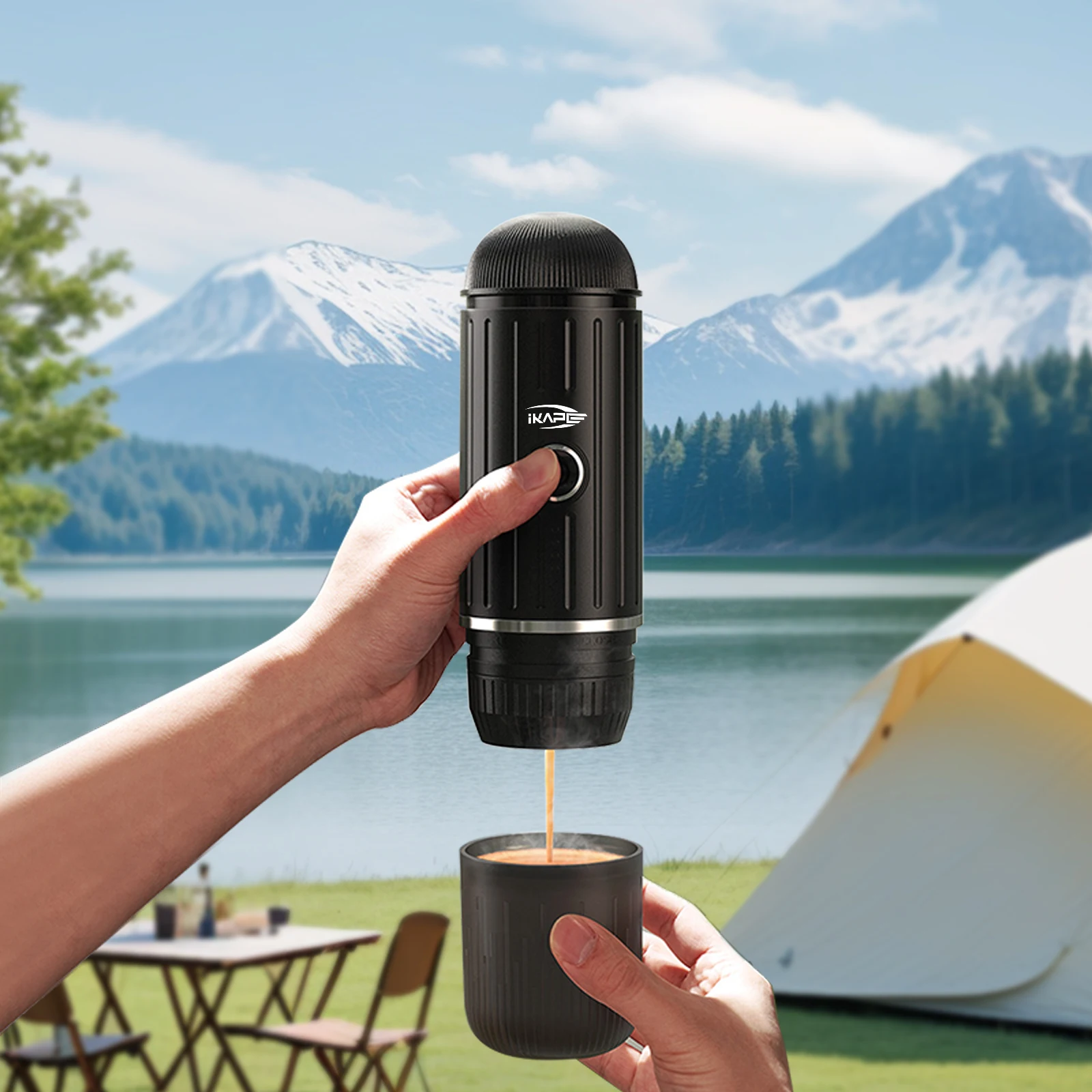 IKAPE Portable Electric Espresso Maker, Capsule Coffee Machine for Hot/Cold Water, Ground Coffee Machine for Hiking/Camping/Home