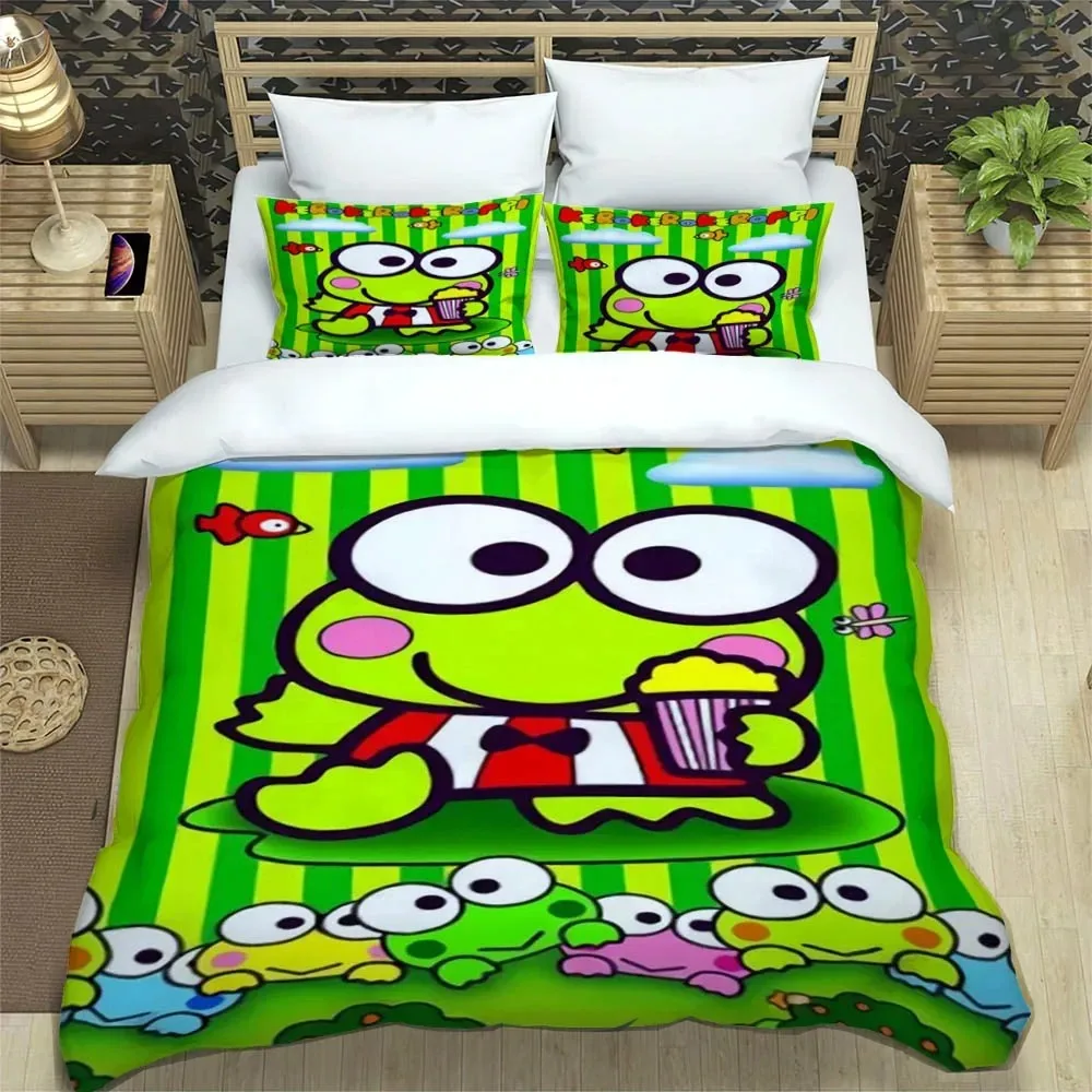 

Sanrio Cute KERO KERO KEROPPI Bedding Sets Exquisite Bed Supplies Set Duvet Cover Comforter Set Bedding Set Luxury Birthday Gift