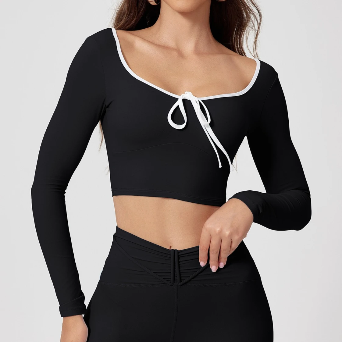 2PCS 요가 세트 여성용 긴팔 스포츠웨어 짐 세트 운동복 애슬레틱 웨어 레깅스 피트니스 브라 크롭탑 스포츠 슈트