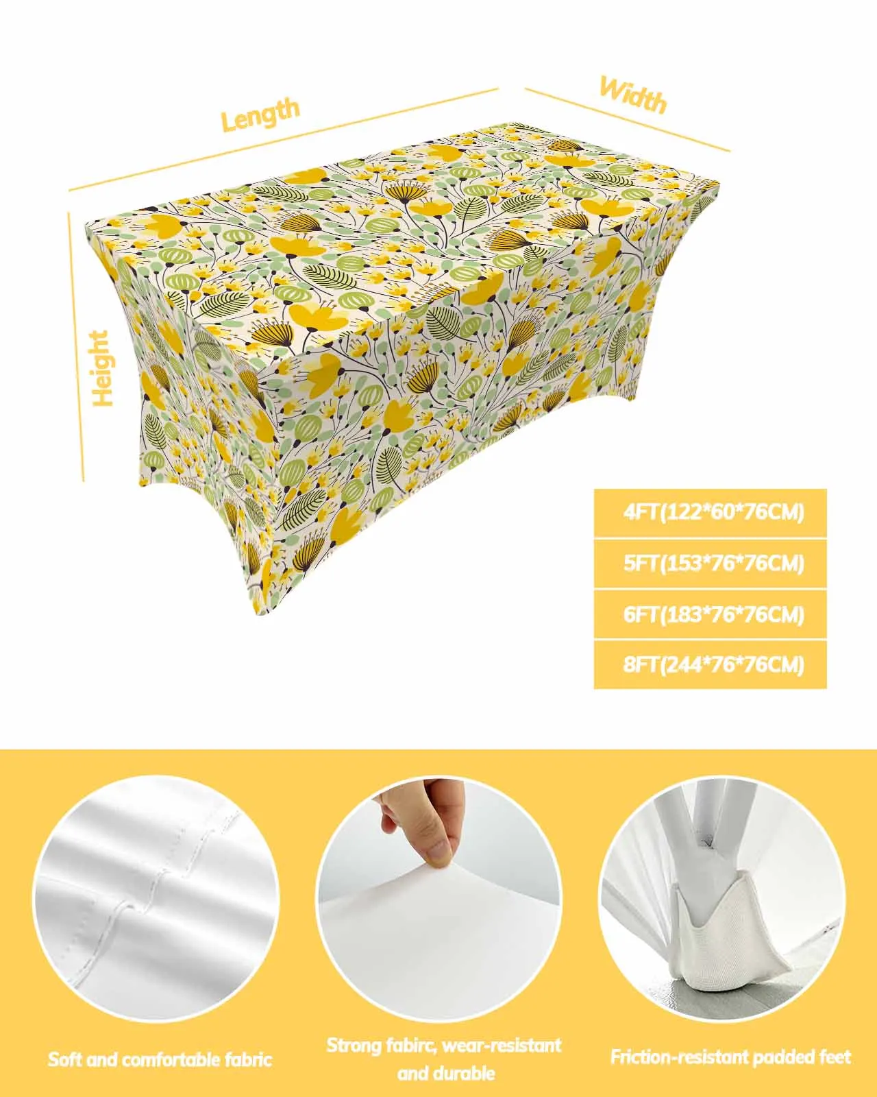 Yellow Geometric Floral Texture Elastic Table Skirt Wedding Birthday Table Decoration Table Skirt Tablecloth for Party