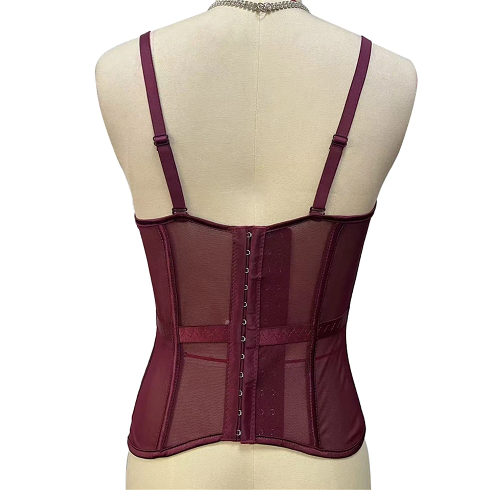 Becirzet Elegantes Formgebendes Sexy Spitzenkorsett Damen-Bustier Taillentrainer Schlankes Crop-Top Körperformer Mehrfarbiger Fischgräten-BH – Detail 12