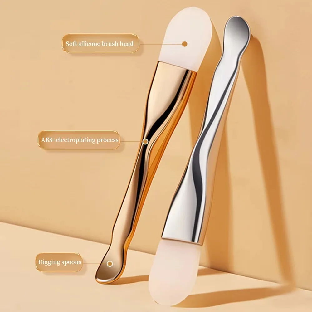 Cepillo de máscara Facial de silicona de doble cabezal, herramienta de belleza tipo Daub, cepillo de limpieza Facial, película DIY con cuchara de excavación, cepillo de película de barro