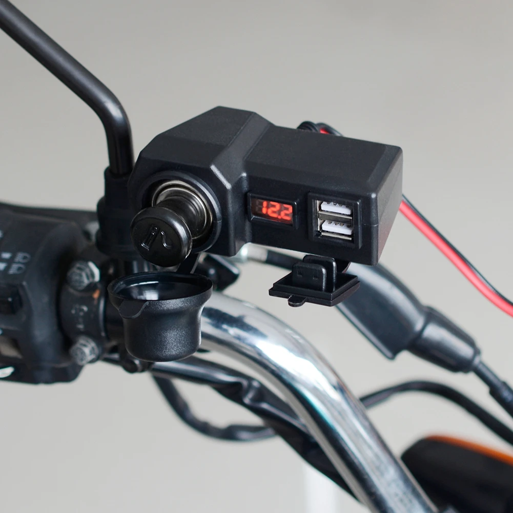 for Motorcycle Handlebar Mount Charger with Ignition Switch Dual USB Port Universal Power Supply for Phone Tablet GPS Navigator 4