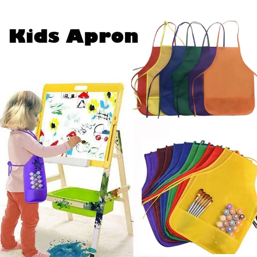 Colorful With Pocket For Cooking Children Aprons Arts Crafts Kitchen Bib Kids Painting Apron