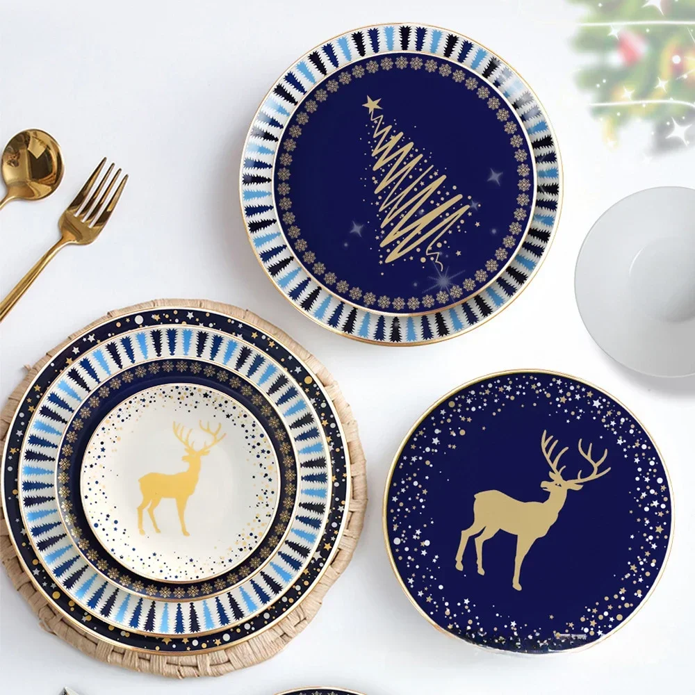 

Christmas Bone China Nordic Breakfast Plate Salad Plate Western Steak Pasta Plate Set Dinnerware Set