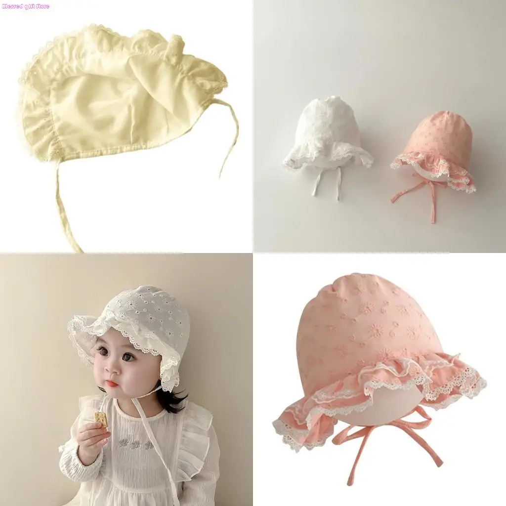 

D0JC Spring Hat Toddlers Sun Protections Hats Little Girl Cotton Lace Bonnet Caps
