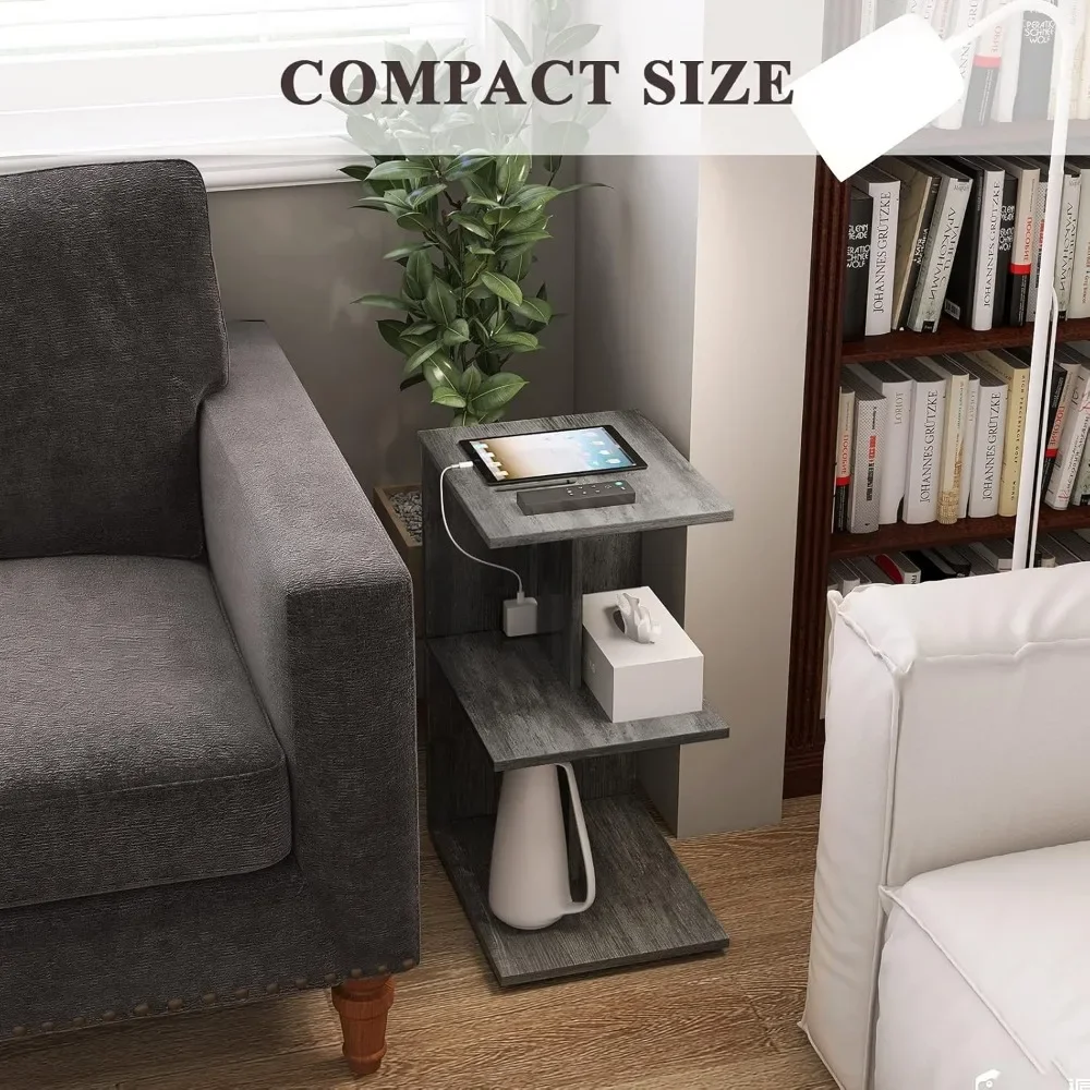 

End Table with Charging Station, Narrow Side Tables for Small Spaces with USB Ports and Outlets Rolling Bedside Nightstand Sofa