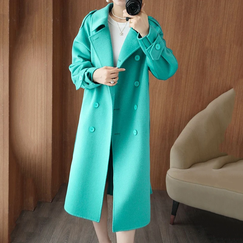 

2023 Winter Women's Woolen Coat Fashion Double-Breasted Double-Sided Cashmere Jackets Female Long Thick 100% Wool Casual Outwear