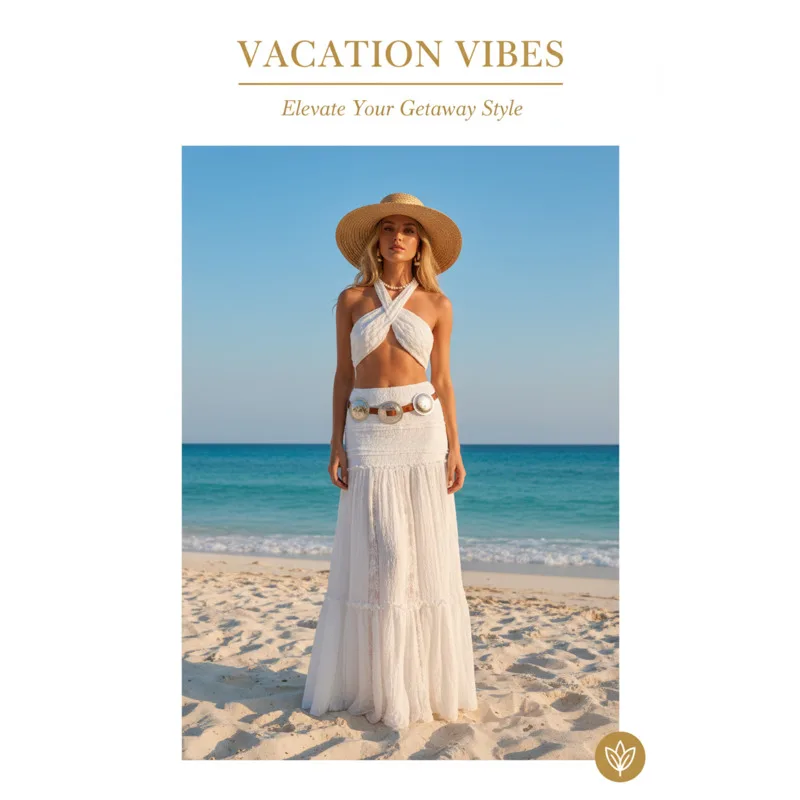 

New Elegant White Lace Maxi Skirt For Women High Elastic Waist Loose A Line Skirt Beachwear Vacation Style Summer Outfit Fashion