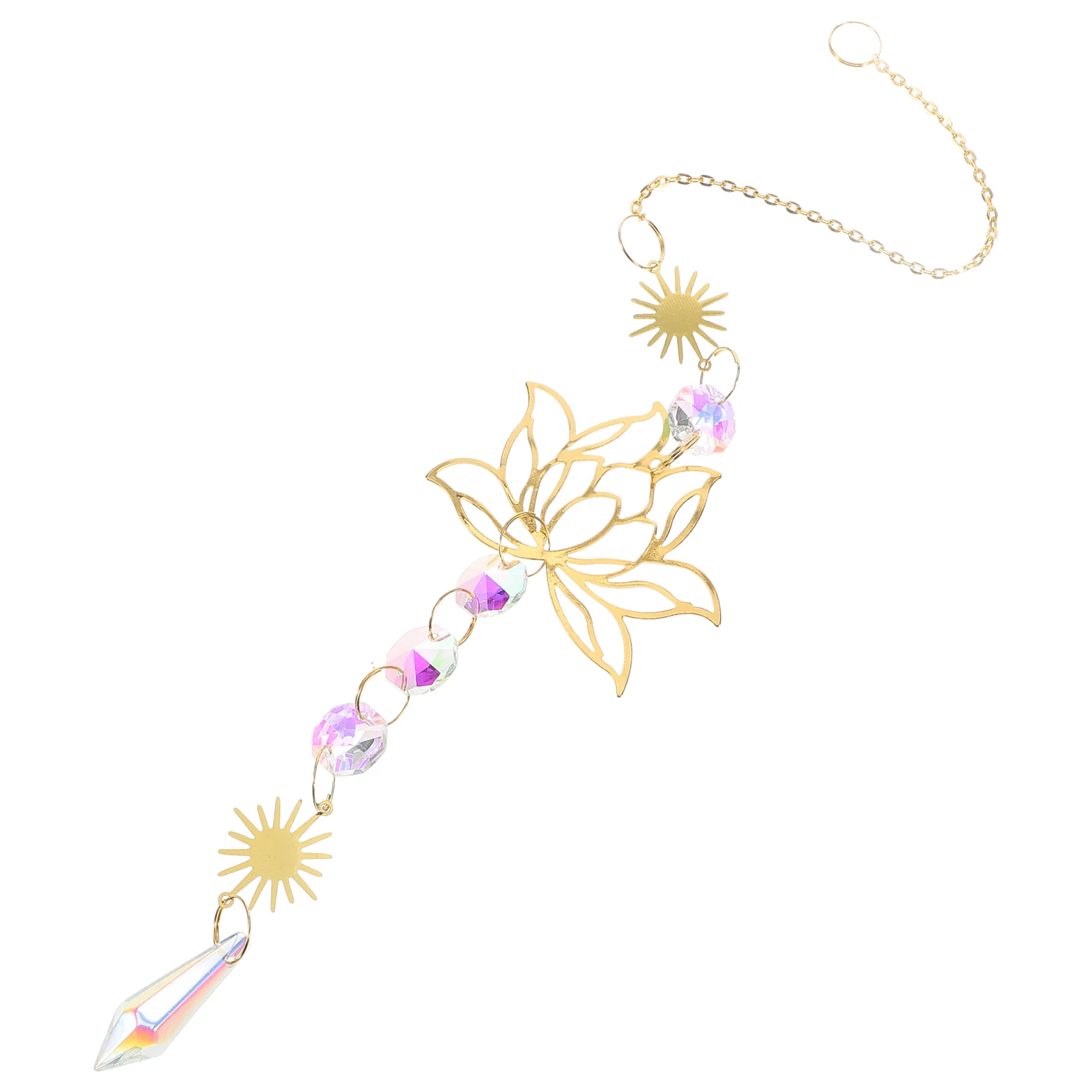 

Golden Lotus Crystal Sun Catcher Elegant Hanging Garden Decor Sparkling Prism Window Ornament Car Rearview Mirror Accessory