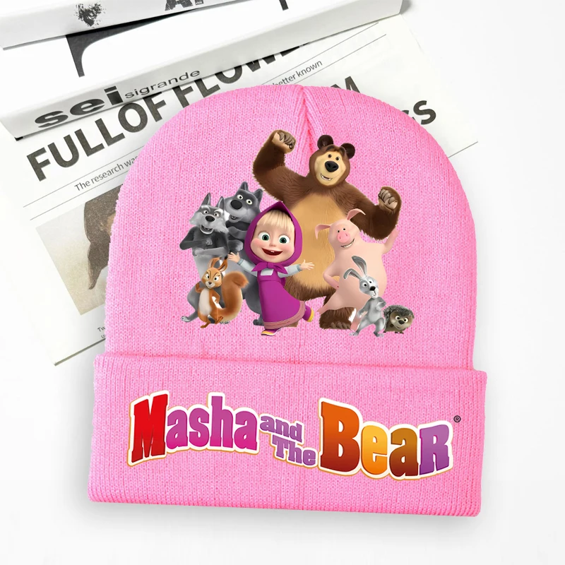 Mashas and The Bears Children Knitted Hats Cartoon Character Print Knit Beanie Girls Kawaii Winter Casual Warm Hat Birthday Gift