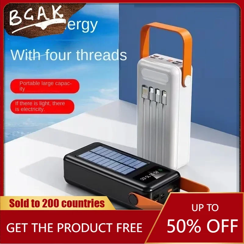 Hot New Style BCAK 100000mAh Power Bank Live Broadcast Outdoor Camping Light Built-in Cable, Super Large Capacity Fast Charging