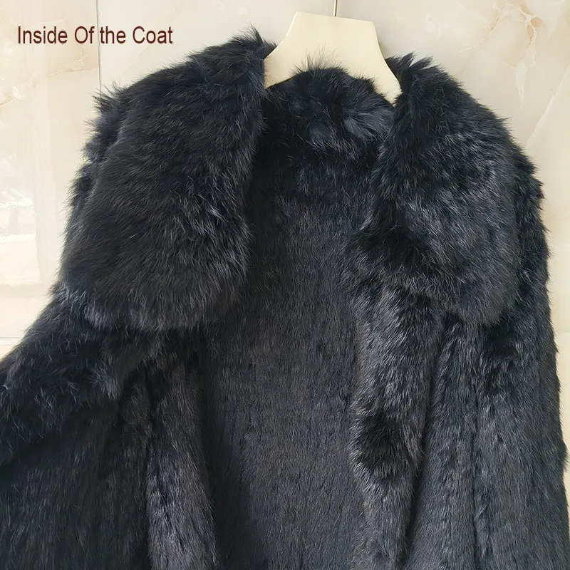 Abrigo de Piel de Conejo Real Tejido para Mujer, Invierno 2026, Alta Calidad, Manga Larga, Cuello Grande, Chaqueta Cálida para Mujer