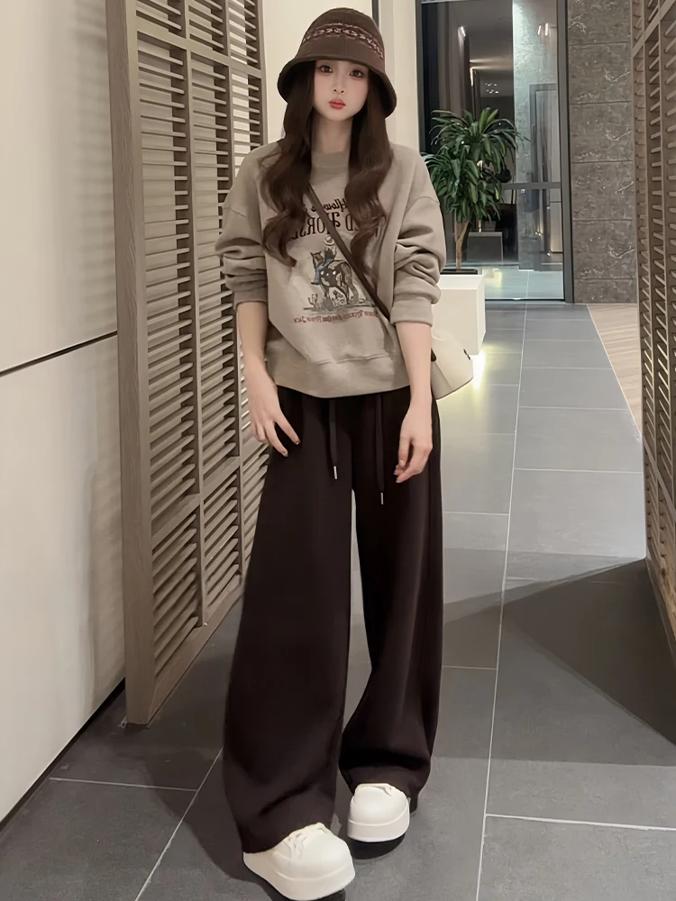 

Laid-back Chic Sportswear Set Women's High Waist Wide Leg Pants Sweatshirt Two-piece Suite Casual Fashionable Autumn Wear