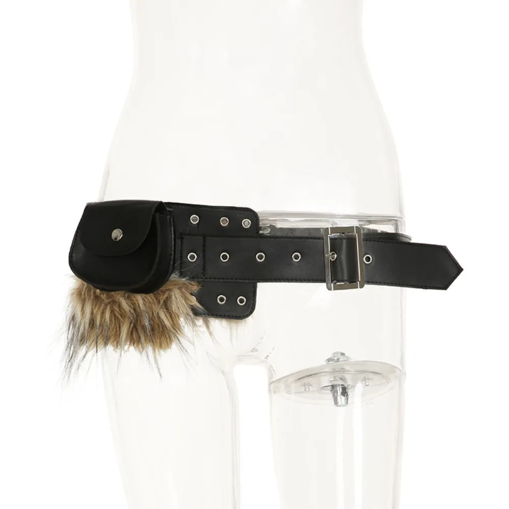 

Elegant Alloy Hip-hop Belt Jeans Decor Vintage Fur Tassels Waistband Exaggerated Punk PU Waist Bag Streetwear