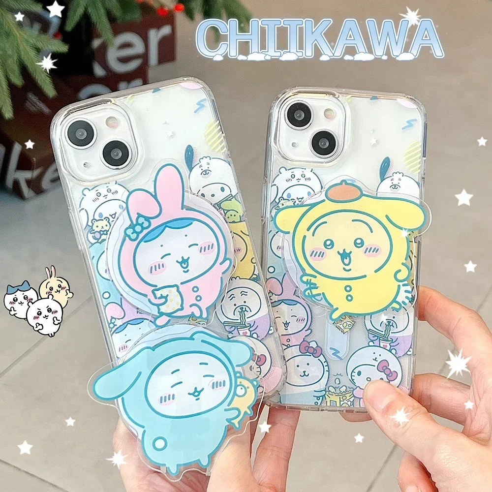 Cartoon Cute U-Usagis H-Hachiwares for Magsafe Magnetic Bracket Phone Case for IPhone 15 14 13 12 11 Pro Max Clear Back Cover