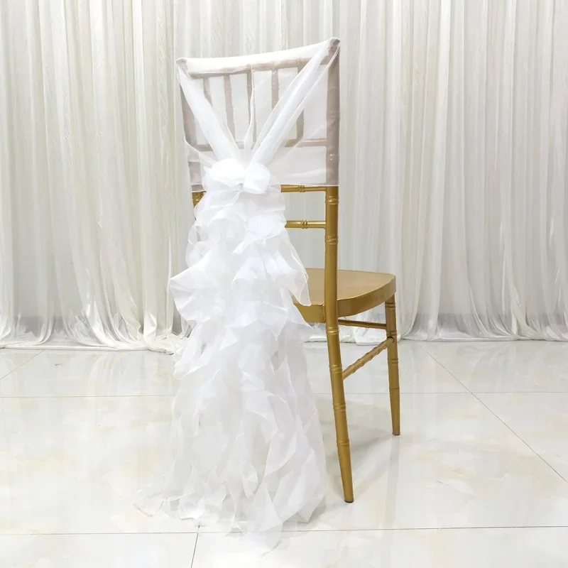 1 Piece Organza Chair Sashes Flower Romantic Wedding Chair Bows with Ruffles Home Textile Party Festival Chair Covers Decoration