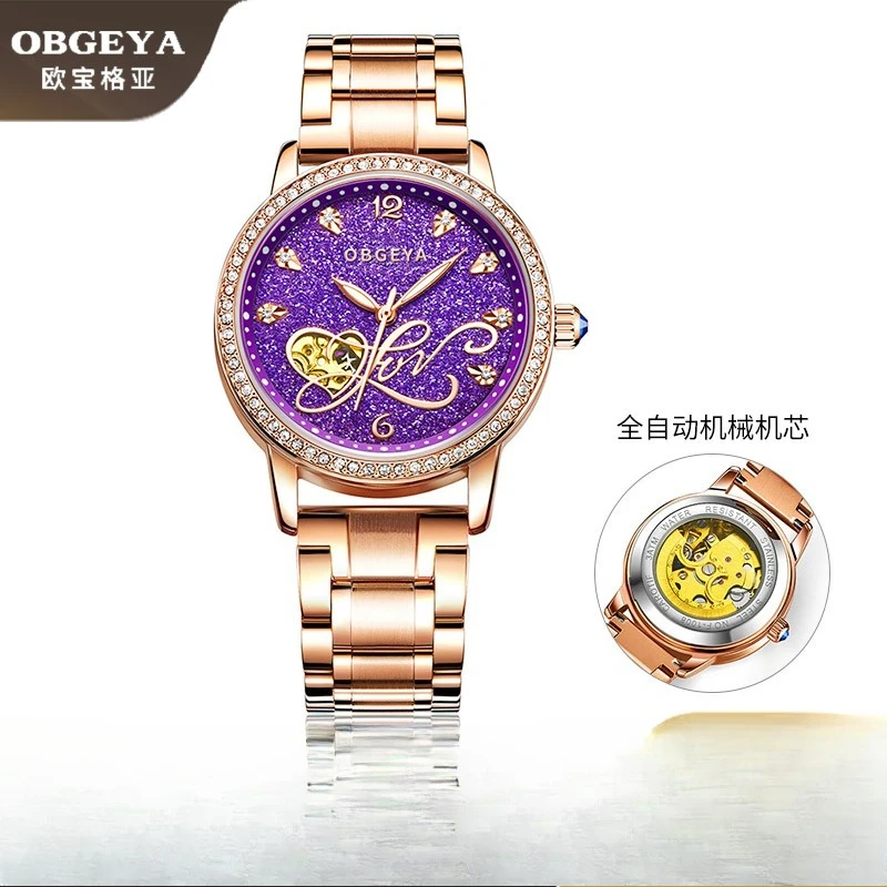

Swiss Opalga Luxury Watch - Diamond Skeleton Women's Automatic Watch, Waterproof Luminous Mechanical Watch