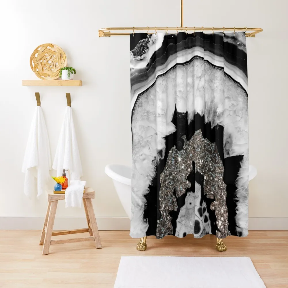 

Gray Black White Agate with Silver Glitter #2 (Faux Glitter) #gem #decor #art Shower Curtain