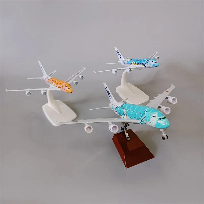 

16cm 20cm Alloy Metal Japan ANA Airbus A380 Cartoon Sea Turtle Airlines Diecast Airplane Model Plane Aircraft Green Orange Blue