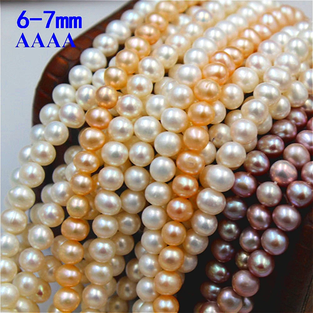 

6-7mm 4A Natural Freshwater Pearls White Purple Pink Beads Round Gift for Women Jewelry Make DIY Necklace Bracelet Accessories