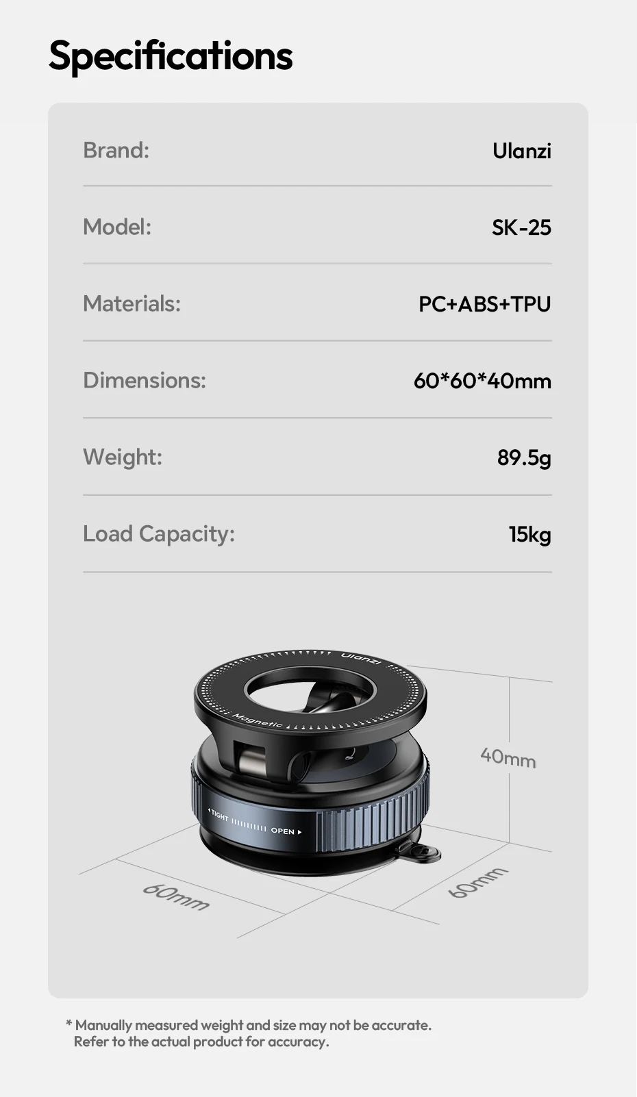 Ulanzi SK-25 Handyhalter Vakuumsauger MagMount 360° ° Flexible Anpassung für Smartphone, Autofenster, Armaturenbrett, Livestream Vlog – Detail 11