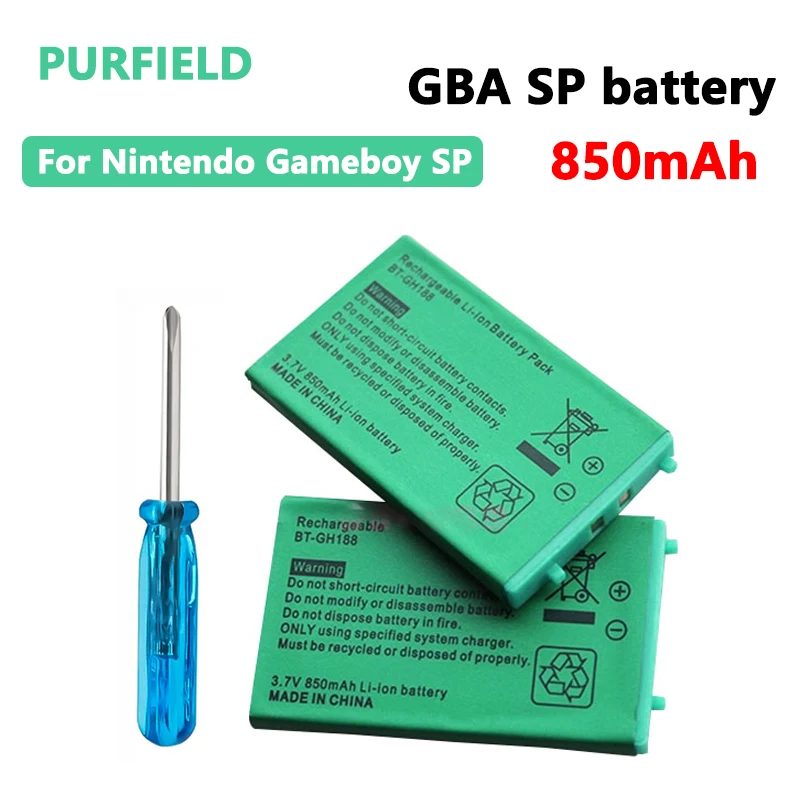 PURFIELD 850mAh 3.7V Lithium Battery for Nintendo Rechargeable Battery GBASP Game Console Boy Advance GBA SP Built-in Batteries