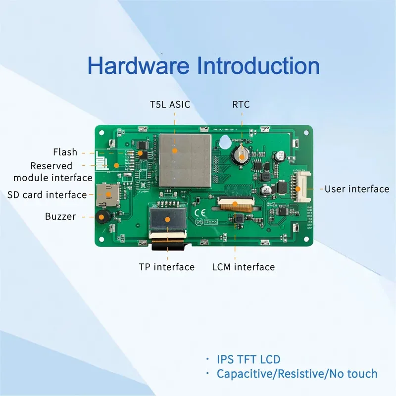 DWIN 5,0 inch 800*480 HMI/TFT/LCD/IPS Model: DMG80480T050_09W (industriële kwaliteit) RTC/Buzzer TTL/RS232 UART2/UART4