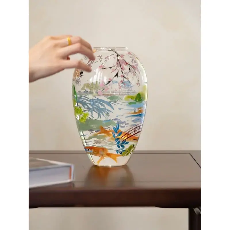 Vase Exquisite Creative Simple New Chinese Style Painting with High Sense Glass Vase Ornaments High Appearance Level