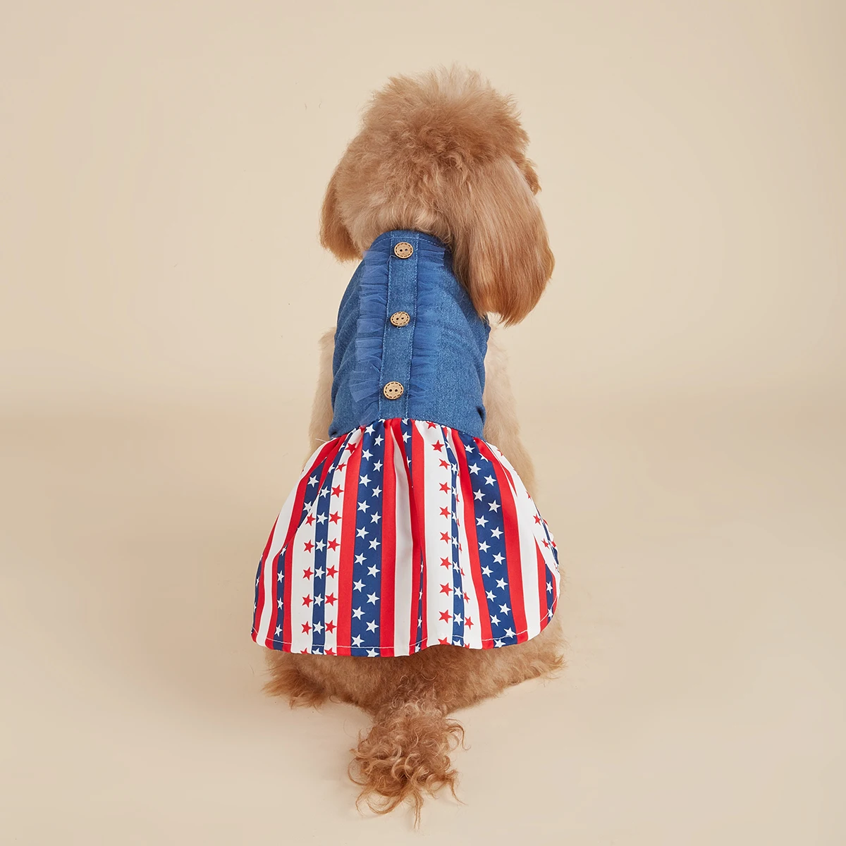 Striped Dog Dresses,American Flag Star Doggy Clothes for Small Dogs Denim Girl Costume, Puppy Onesie, Pet Cat Outfit Independenc