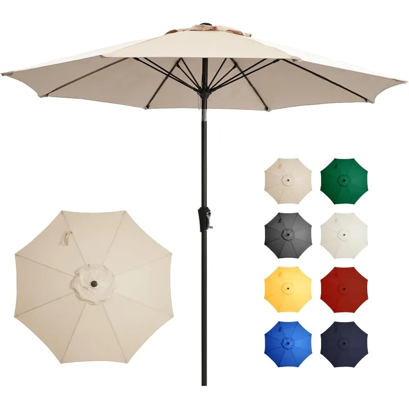 

9FT Large Outdoor Patio Umbrella Market Table Umbrella-UV Resistant, Easy Push Button Tilt and Crank, 8 Sturdy Fiberglass Ribs