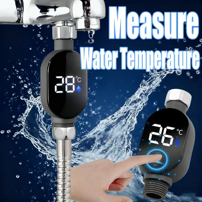 Black Bathroom Led Display 0℃~99℃ Home Water Shower Thermometer Water Accurate Temperature Measurement Meter Bathroom