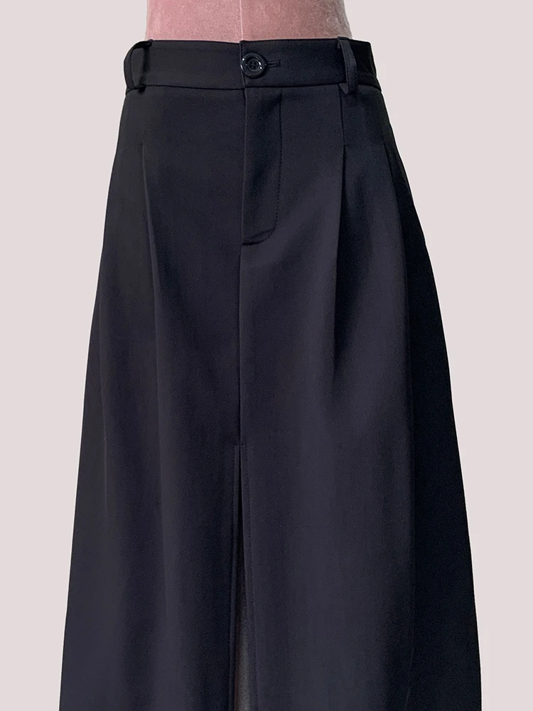 Lautaro Primavera Autunno Nero Flowy Gonna lunga fino al pavimento Donna Spacco frontale Vita alta Elegante Extra lungo A Line Abiti di lusso 2025