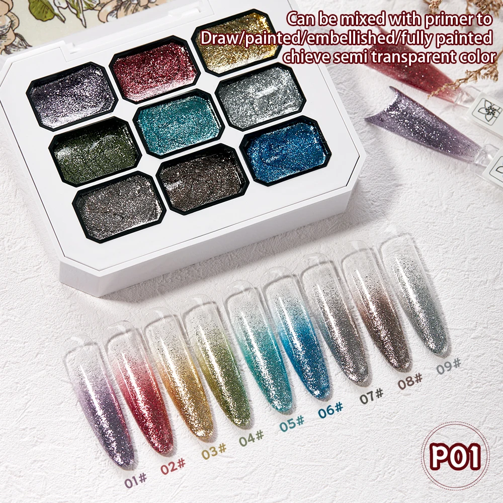 Vendeeni 9 Colors Patting Painting Gel Nail Polish UV LED Soak Off Gel Varnish Gradient Pat Gel Palette Blooming Transfer Design
