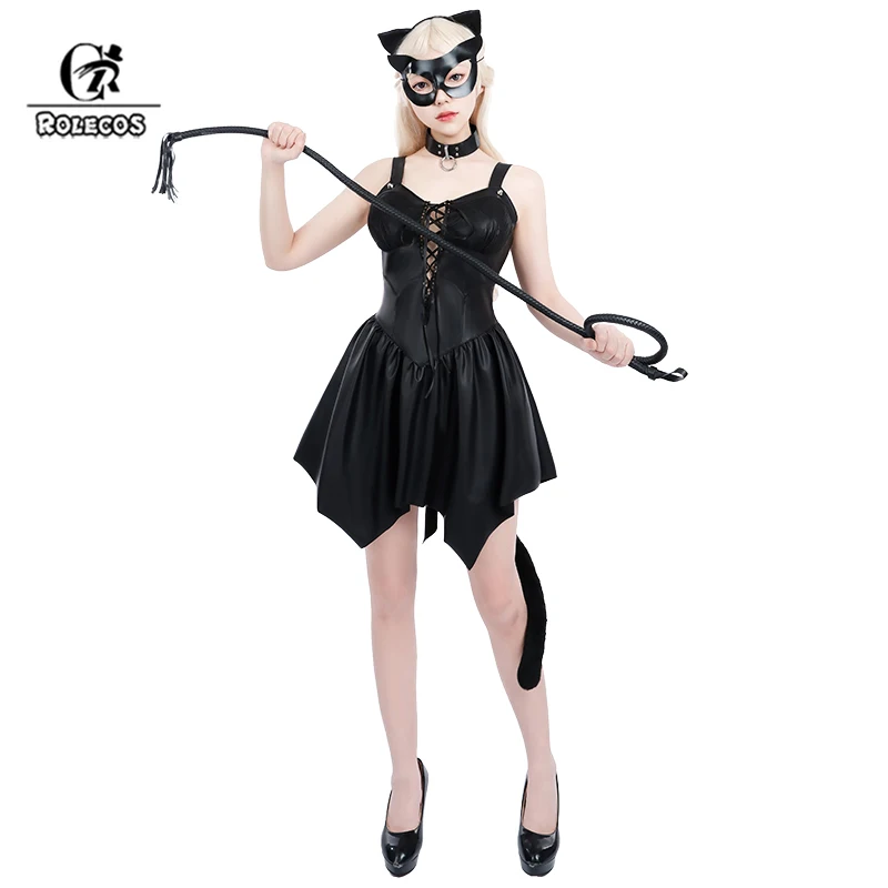 

ROLECOS Halloween Cat Girl Sexy Black Dress Cosplay Costume Sweet Girls Uniform Carnival Party Outfit Fullset Suit