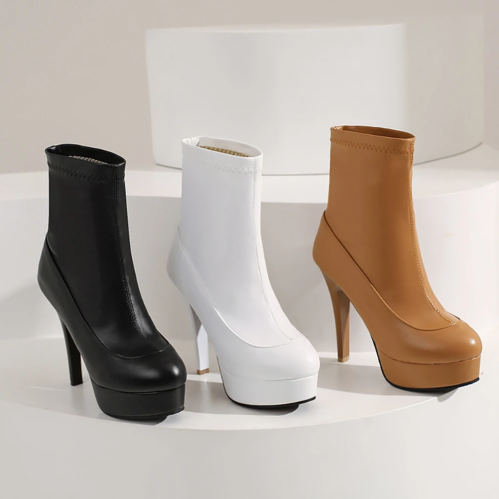 2026 ربيع جديد الحلو أبيض أسود النساء الكاحل الجوارب منصة عالية الكعب سيدة أحذية الحفلات زائد صغيرة كبيرة الحجم 13 32 44 47 50