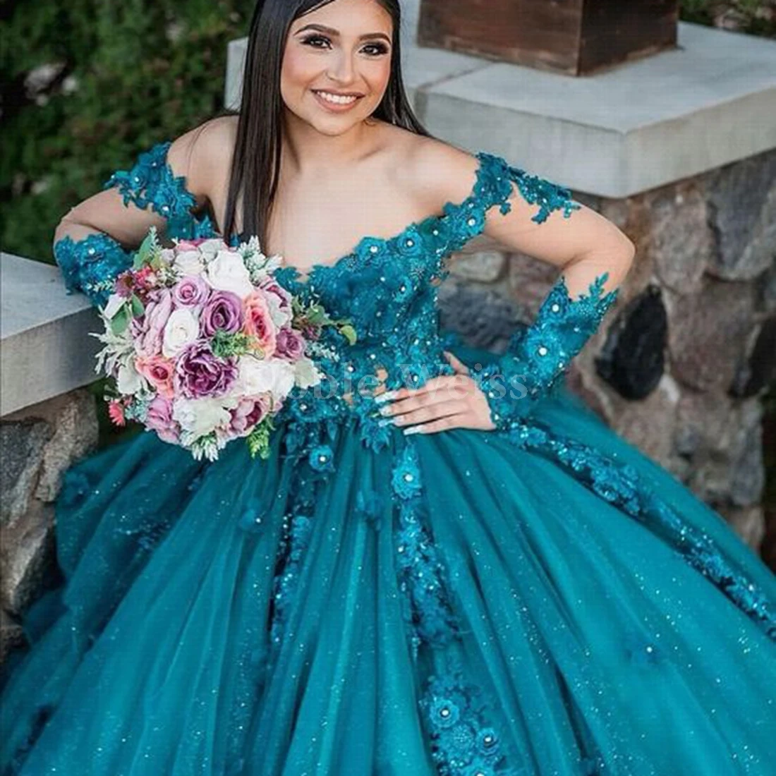 3D Flower Quinceanera Dresses Ball Gown Lace Off Shoulder Sweet 16 Dresses Customize