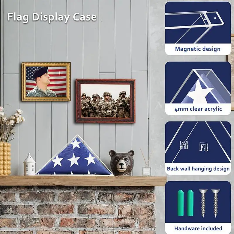 

Acrylic Flag Display Box Triangle Memorial Veterans Flag Display Box Acrylic Material Flag Case Organizer For Patriotic Retirees