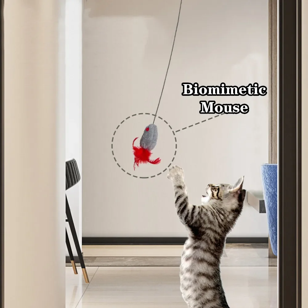 Cat Interactive Toy No Charging Required Hanging Door Plush Squeaky Mouse Cat Games Retractable Scratch Rope Kitten Feather Toys