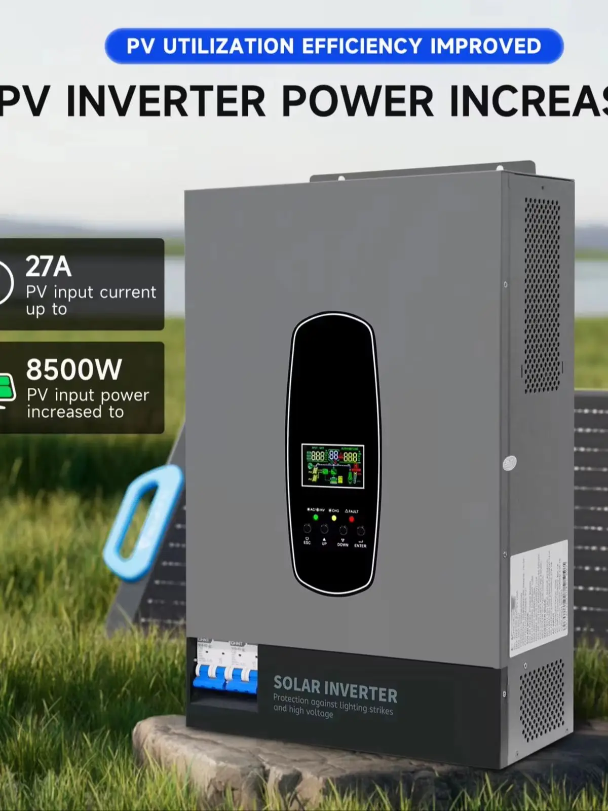 DATOUBOSS 48V 6200W Solar-Hybrid-Wechselrichter 8500W PV-Eingang mit MPPT |   48VDC zu 230VAC Reiner Sinus-Wechselrichter, 120A MPPT, unterstützt batterielose Betriebsweise, BMS-Schutzsystem, für