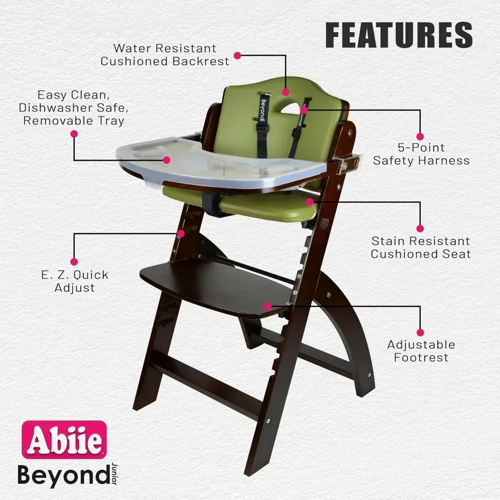 Beyond Junior Wooden High Chair with Tray - Convertible Baby Highchair - Adjustable High Chair for Babies/Toddlers/6 Months up