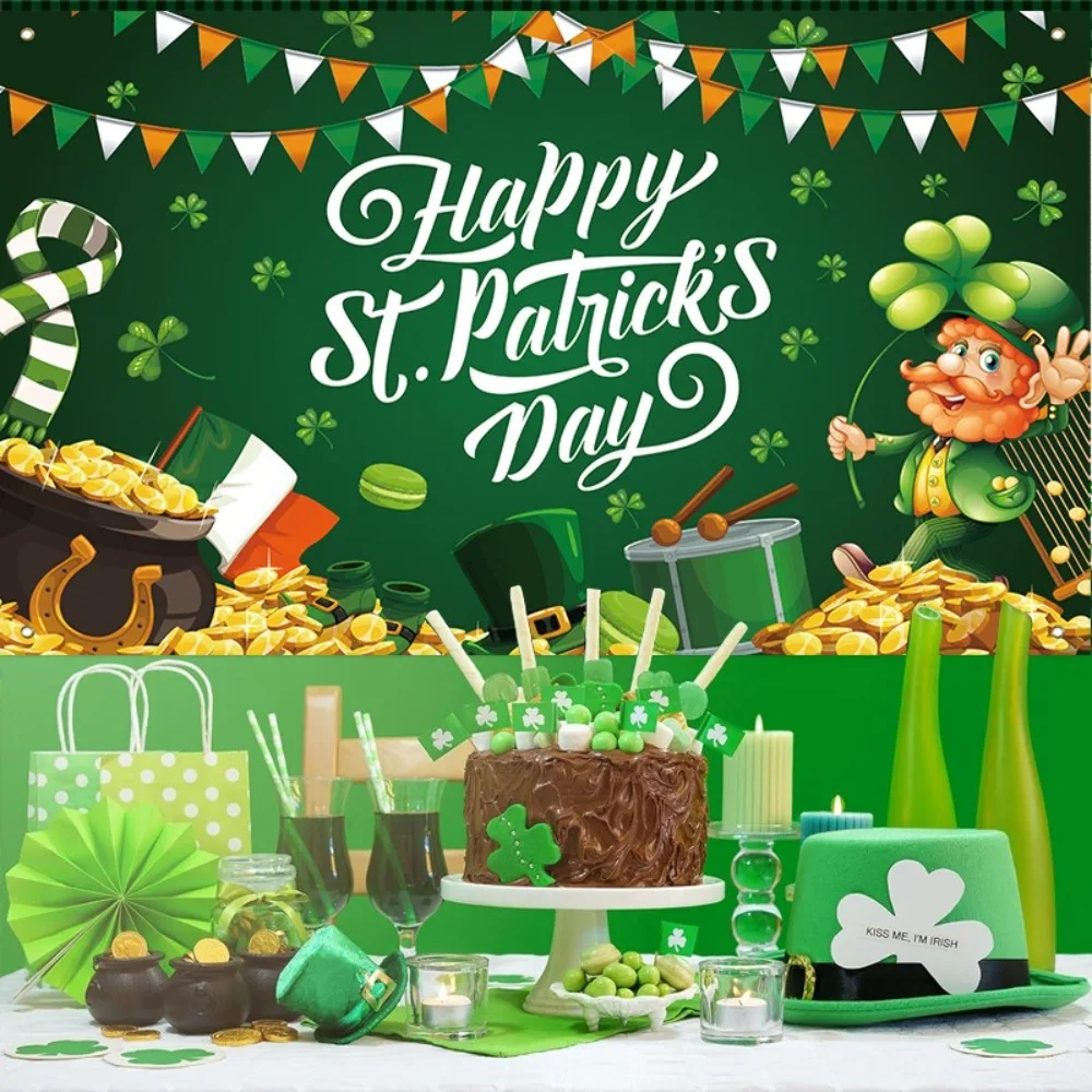 Green St. Patrick's Day Photography Backdrop Polyester Festive Happy St. Patrick’s Day Background Celebrate